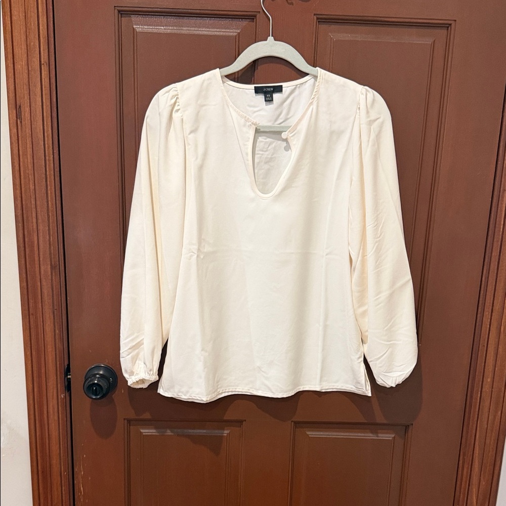 J. Crew XS Cream Keyhole Long-Sleeve Blouse